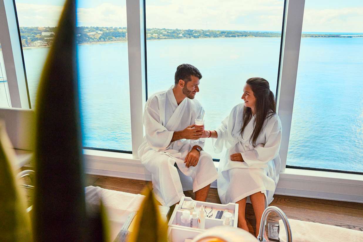 A couple enjoys a Couples Mani Pedis at the tune up